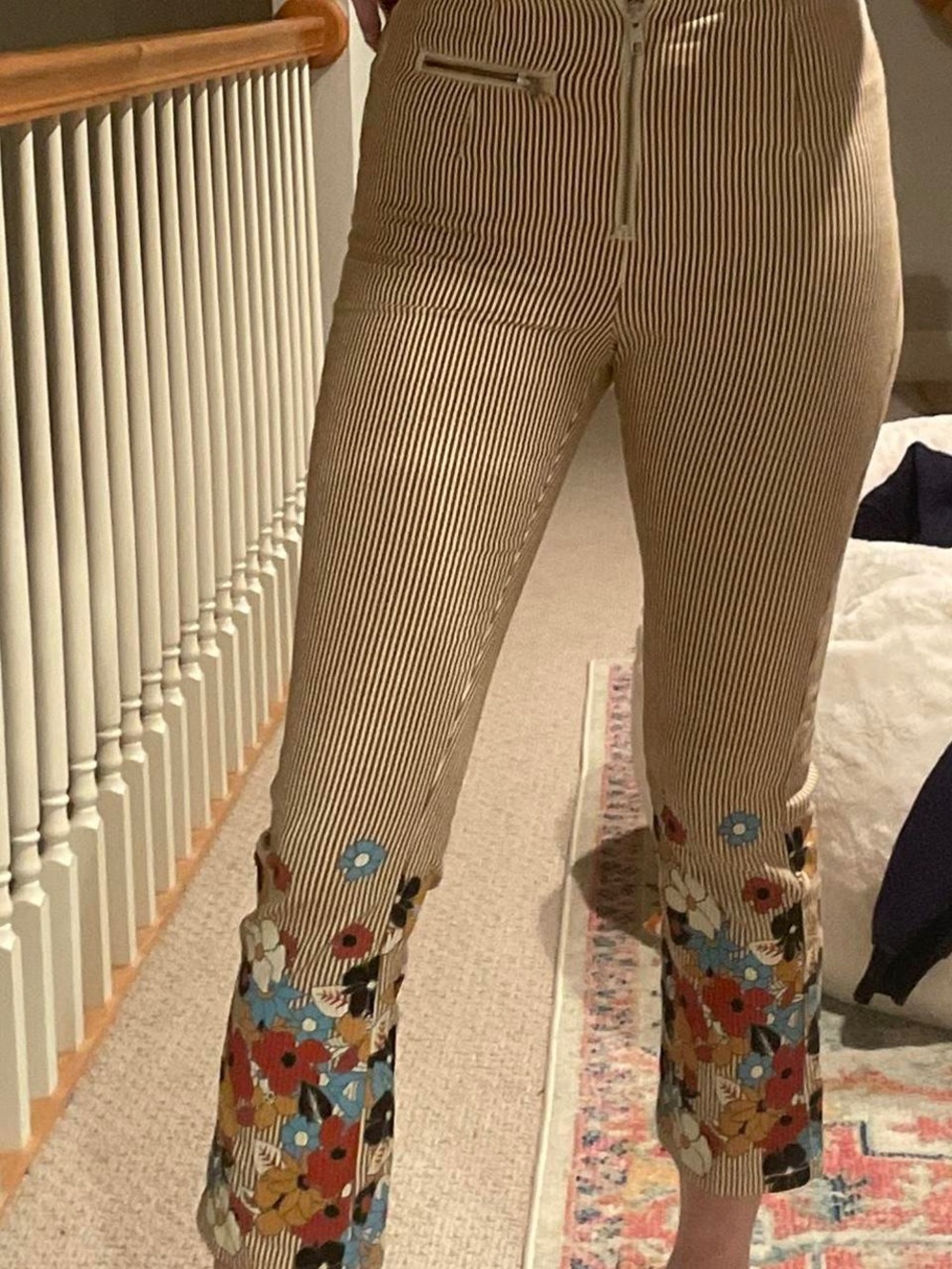 BDG Striped Tan and White Zip-Front Pants